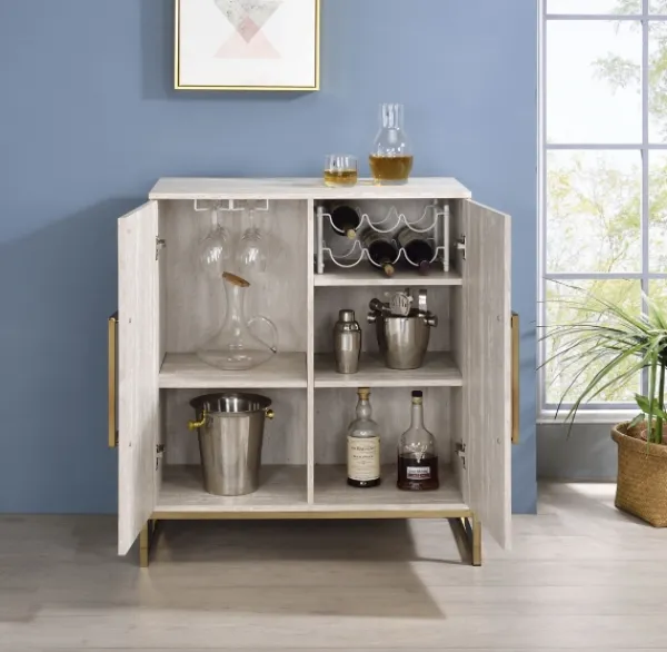 Cabinets & Sideboards-Kirkland's Home Marble Finish Gold Handle Storage Cabinet