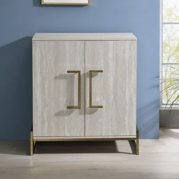 Cabinets & Sideboards-Kirkland's Home Marble Finish Gold Handle Storage Cabinet