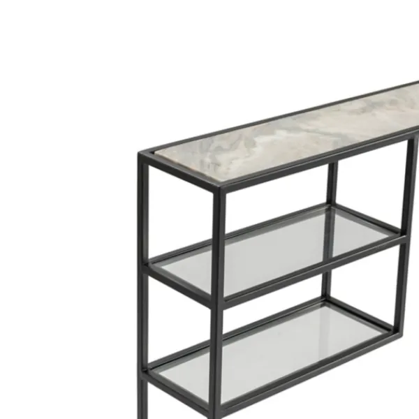 Console Tables-Kirkland's Home Marble Top Black Metal Console Table Black/White