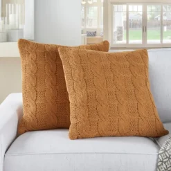 Pillows-Kirkland's Home Marigold Cable Knit Throw Pillows, Set Of 2 Orange