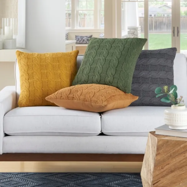 Pillows-Kirkland's Home Marigold Cable Knit Throw Pillows, Set Of 2 Orange