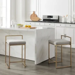 Bar Stools & Counter Height Stools-Kirkland's Home Marley And Gold Counter Stools, Set Of 2 Gray