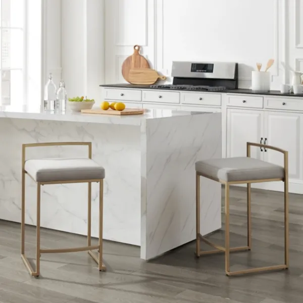 Bar Stools & Counter Height Stools-Kirkland's Home Marley And Gold Counter Stools, Set Of 2 Gray