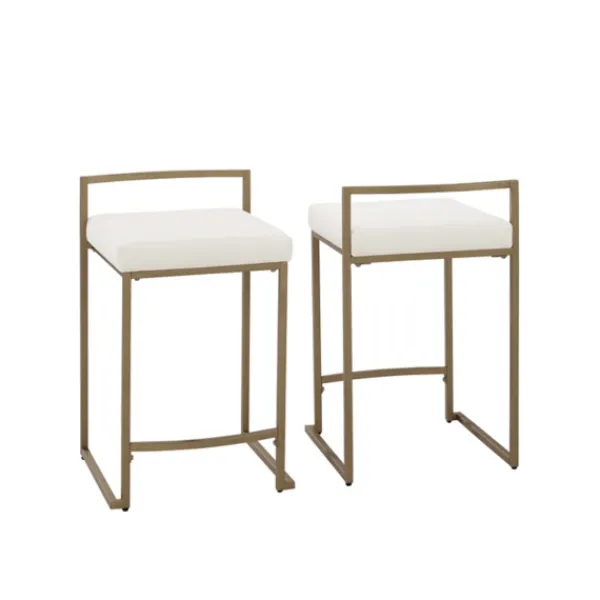Bar Stools & Counter Height Stools-Kirkland's Home Marley Cream And Gold Counter Stools, Set Of 2 White