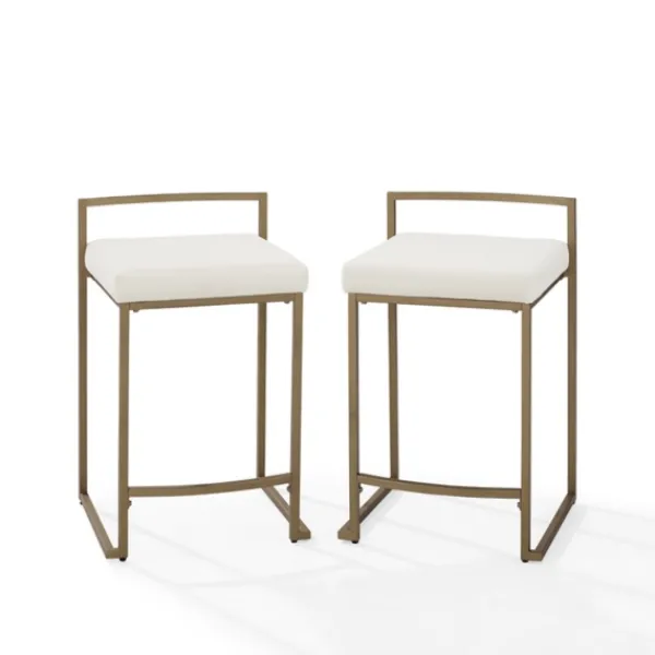 Bar Stools & Counter Height Stools-Kirkland's Home Marley Cream And Gold Counter Stools, Set Of 2 White