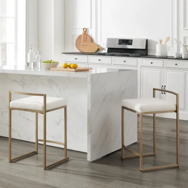 Bar Stools & Counter Height Stools-Kirkland's Home Marley Cream And Gold Counter Stools, Set Of 2 White