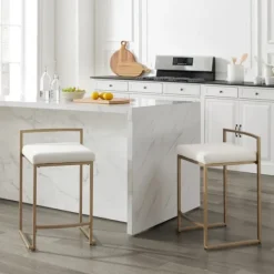 Bar Stools & Counter Height Stools-Kirkland's Home Marley Cream And Gold Counter Stools, Set Of 2 White