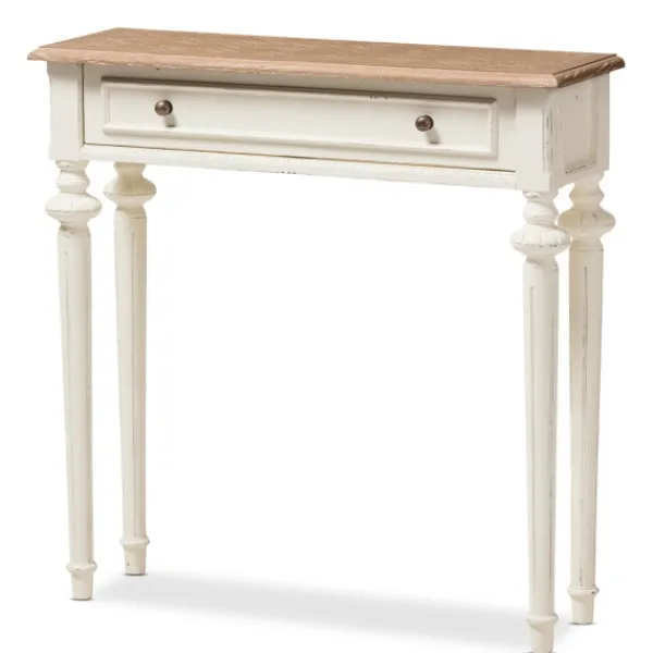 Console Tables-Kirkland's Home Marquetterie Whitewashed Oak Top Console Table