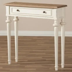Console Tables-Kirkland's Home Marquetterie Whitewashed Oak Top Console Table