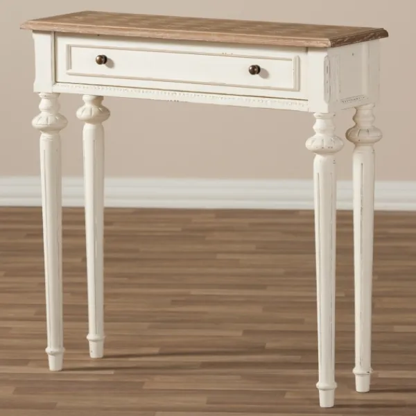 Console Tables-Kirkland's Home Marquetterie Whitewashed Oak Top Console Table