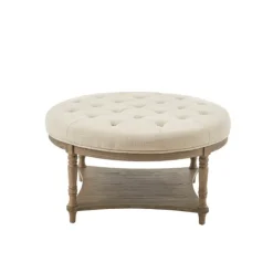 Benches & Ottomans-Kirkland's Home Martha Stewart Round Cream Ottoman With Shelf Ivory