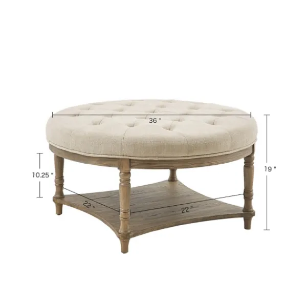 Benches & Ottomans-Kirkland's Home Martha Stewart Round Cream Ottoman With Shelf Ivory