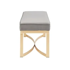 Entryway Furniture-Kirkland's Home Martha Stewart Upholstered Gold Metal Base Bench Gray