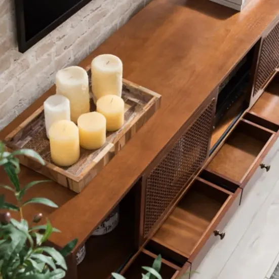Tv Stands & Media Consoles-Kirkland's Home Martina Midcentury Woven Cane Media Cabinet Brown