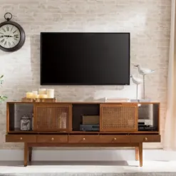 Tv Stands & Media Consoles-Kirkland's Home Martina Midcentury Woven Cane Media Cabinet Brown