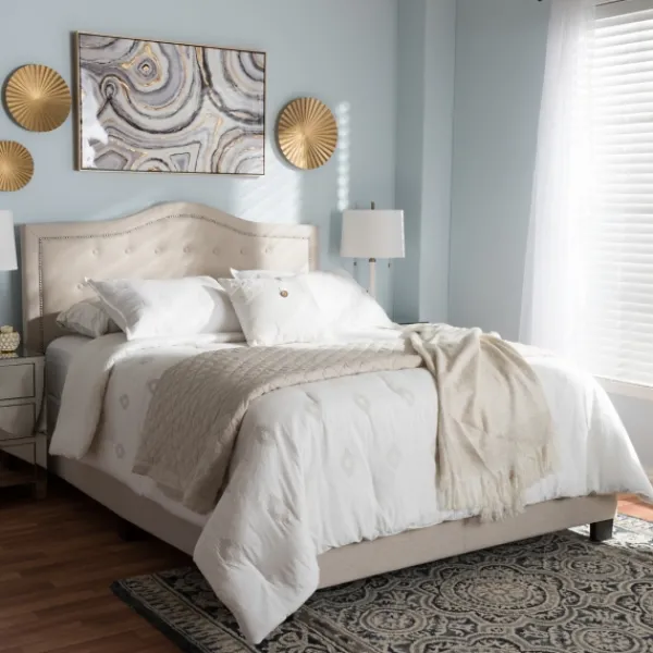Beds & Headboards-Kirkland's Home Mary Beige Button Tufted Kind Bed Frame Ivory