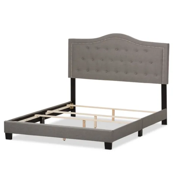 Beds & Headboards-Kirkland's Home Mary Light Button Tufted Full Bed Frame Gray