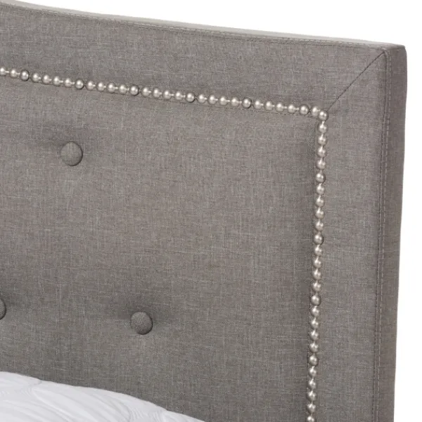 Beds & Headboards-Kirkland's Home Mary Light Button Tufted Full Bed Frame Gray
