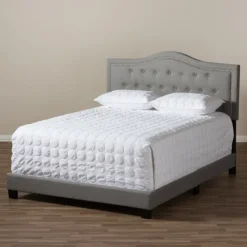 Beds & Headboards-Kirkland's Home Mary Light Button Tufted Full Bed Frame Gray