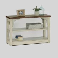 Entryway Furniture-Kirkland's Home Mary White And Natural Wooden Console Table White/Tan