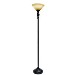 Floor Lamps-Kirkland's Home Matte Black And Amber Glass Torchiere Tan