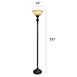 Floor Lamps-Kirkland's Home Matte Black And Amber Glass Torchiere Tan