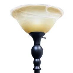 Floor Lamps-Kirkland's Home Matte Black And Amber Glass Torchiere Tan