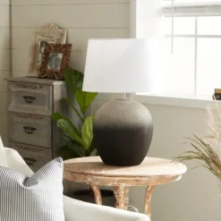 Table Lamps-Kirkland's Home Matte Black Ombre Textured Table Lamp, 23 In. White