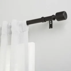 Curtain Rods & Hardware-Kirkland's Home Matte Black Rhys Cylinder Curtain Rod, 72 In.