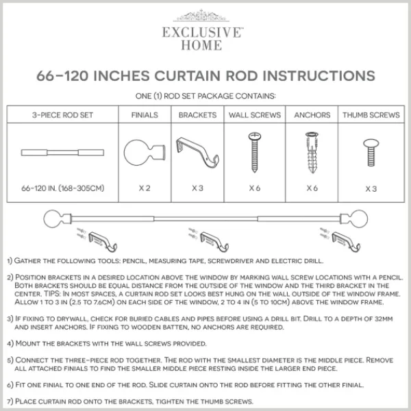 Curtain Rods & Hardware-Kirkland's Home Matte Black Stacked Cylinder Curtain Rod, 120 In.