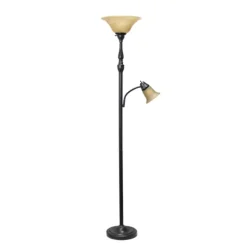 Floor Lamps-Kirkland's Home Matte Bronze And Amber Reading Arm Torchiere Tan