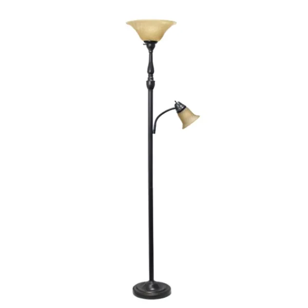 Floor Lamps-Kirkland's Home Matte Bronze And Amber Reading Arm Torchiere Tan