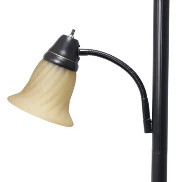 Floor Lamps-Kirkland's Home Matte Bronze And Amber Reading Arm Torchiere Tan