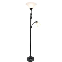 Floor Lamps-Kirkland's Home Matte Bronze And White Reading Arm Torchiere Brown