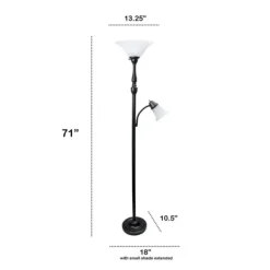Floor Lamps-Kirkland's Home Matte Bronze And White Reading Arm Torchiere Brown