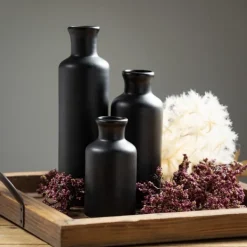 Vases-Kirkland's Home Matte Ceramic Vases, Set Of 3 Black