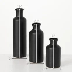Vases-Kirkland's Home Matte Ceramic Vases, Set Of 3 Black