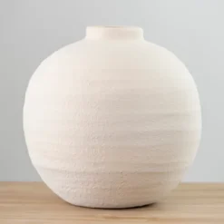 Vases-Kirkland's Home Matte Egg Shell Rotund Vase Ivory