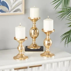 Candle Holders-Kirkland's Home Matte Metal 3-Pc. Pillar Candle Holder Set Gold