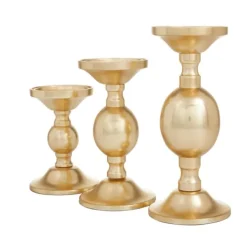Candle Holders-Kirkland's Home Matte Metal 3-Pc. Pillar Candle Holder Set Gold