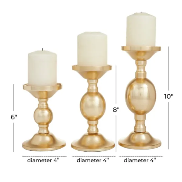 Candle Holders-Kirkland's Home Matte Metal 3-Pc. Pillar Candle Holder Set Gold