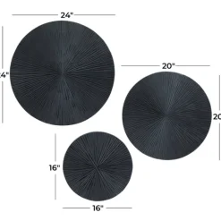 Wall Plaques-Kirkland's Home Matte Ribbed Sunburst Wall Plates, Set Of 3 Black