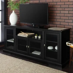 Tv Stands & Media Consoles-Kirkland's Home Matte Wood Highboy Tv Stand Black