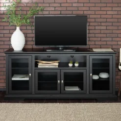 Tv Stands & Media Consoles-Kirkland's Home Matte Wood Highboy Tv Stand Black
