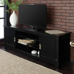Tv Stands & Media Consoles-Kirkland's Home Matte Wood Sliding Doors Media Console Black