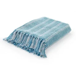 Blankets & Throws-Kirkland's Home Maui Striped Fringe Throw Blue