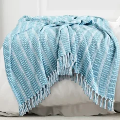 Blankets & Throws-Kirkland's Home Maui Striped Fringe Throw Blue
