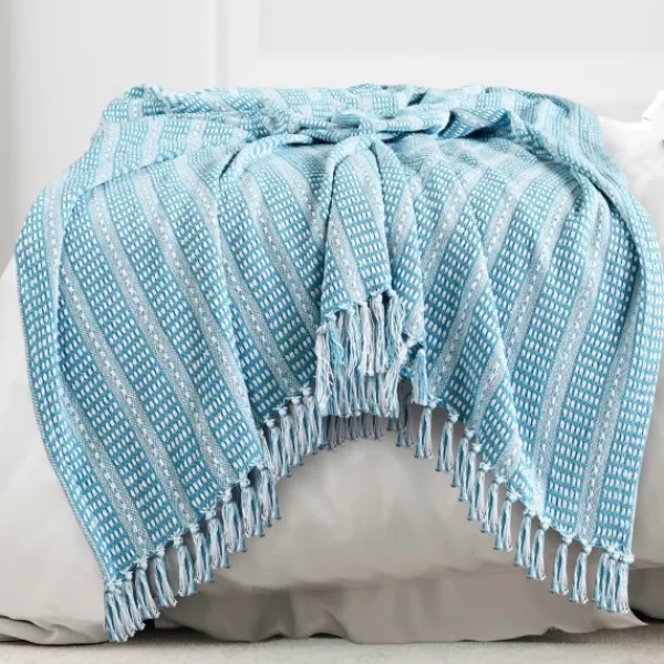 Blankets & Throws-Kirkland's Home Maui Striped Fringe Throw Blue