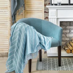 Blankets & Throws-Kirkland's Home Maui Striped Fringe Throw Blue
