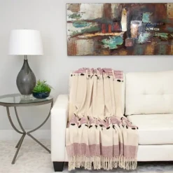 Blankets & Throws-Kirkland's Home Mauve Chunky Stitch Cotton Throw Purple